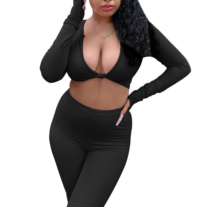 Cropped Top Sports Casual Pants Two Piece Set