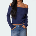 Collar Off Shoulder Long Sleeve Sweater
