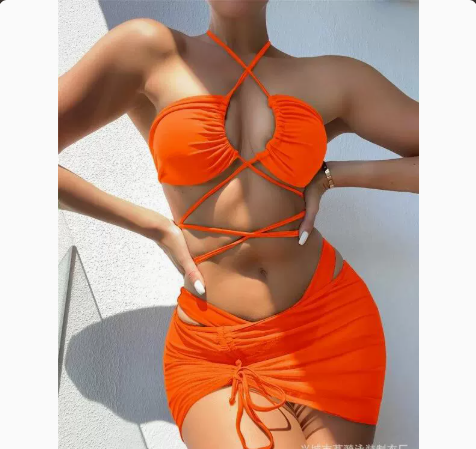 Separated Swimsuit Solid Color Three-piece Bikini